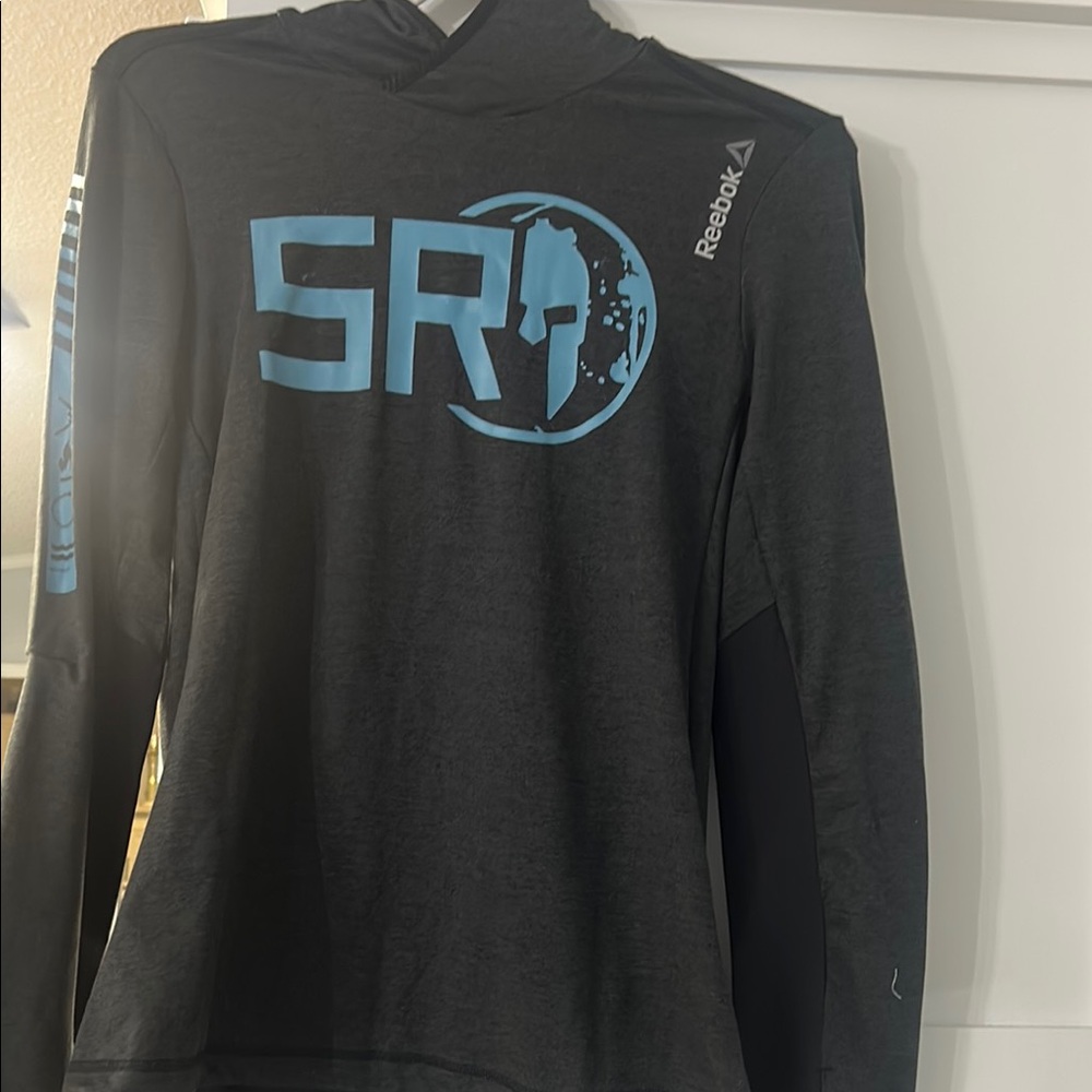 Reebok Charcoal Hoodie with Sky Blue Graphic